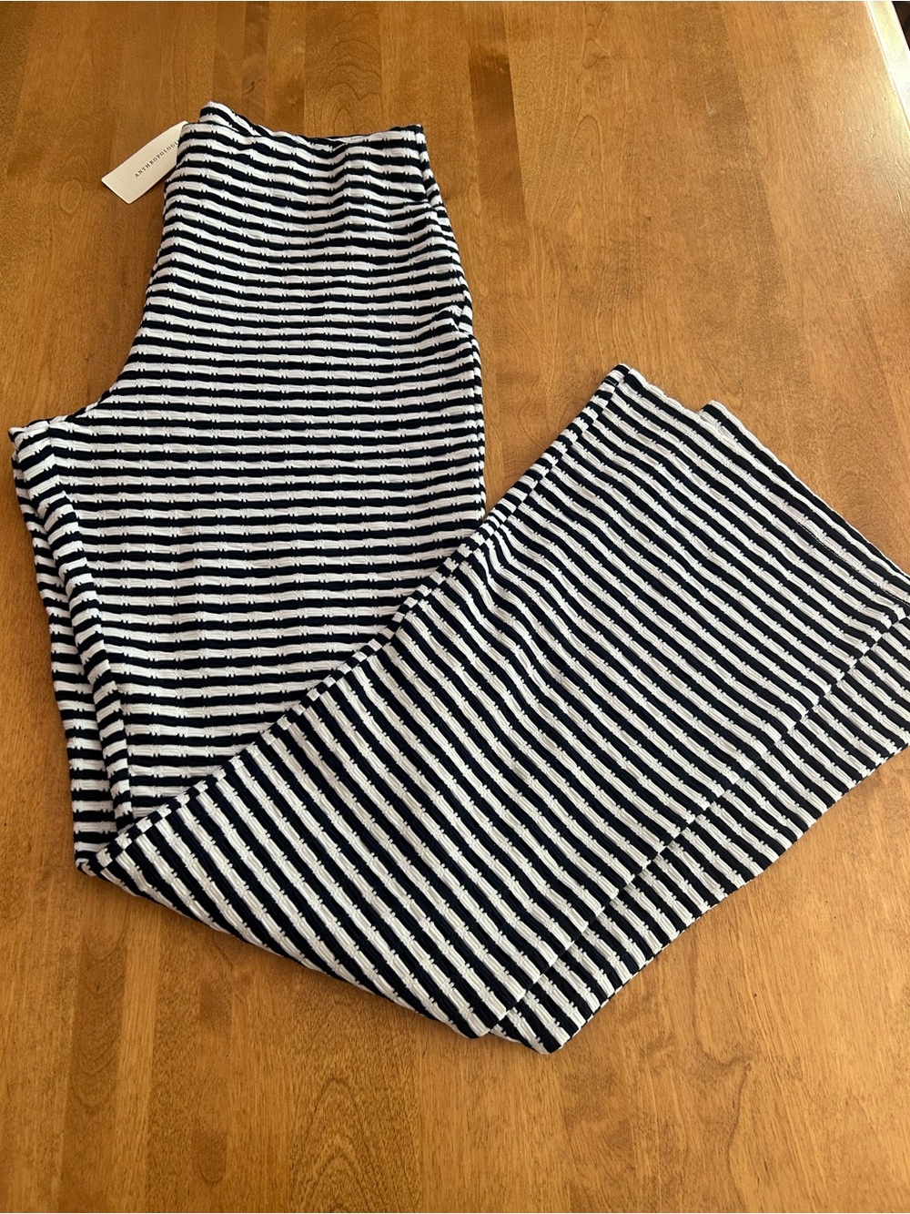 Anthropologie Maeve Navy and White Textured Stripe Pants Small
